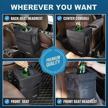 K KNODEL 2 Gallon Black Leak-Proof Waterproof Car Trash Can with Lid