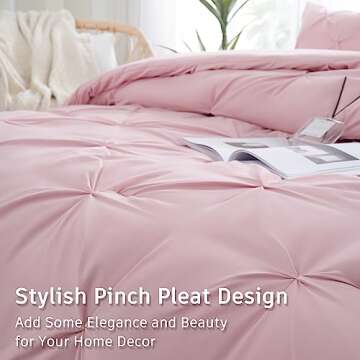 DOWNCOOL King Size Comforter Set - 3 Pieces Cute Pintuck Bedding Comforter Sets, Soft Fluffy Pink Co...