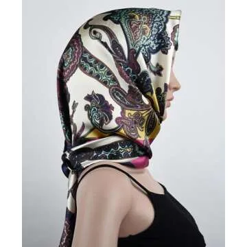corciova Large Square Satin Headband Silk Like Lightweight Scarf Hair Sleeping Wrap for Women Dark Raspberry Ethnic Floral