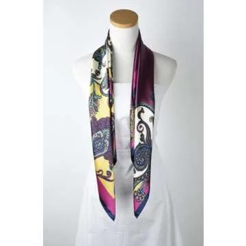 corciova Large Square Satin Headband Silk Like Lightweight Scarf Hair Sleeping Wrap for Women Dark Raspberry Ethnic Floral