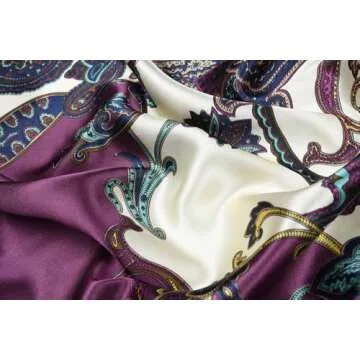 corciova Large Square Satin Headband Silk Like Lightweight Scarf Hair Sleeping Wrap for Women Dark Raspberry Ethnic Floral
