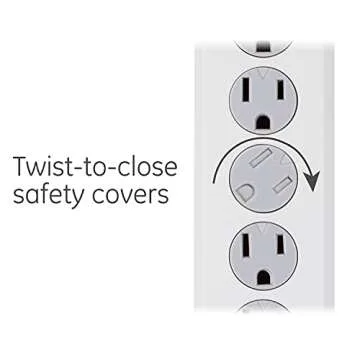 GE 6-Outlet Surge Protector, 8 Ft Extension Cord, Power Strip, 800 Joules, Flat Plug, Twist-to-Close Safety Covers, Protected Indicator Light, UL Listed, White, 14014