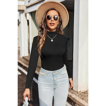 Zeagoo Thermal Underwear Tops Women Long Sleeve Shirt Tight Crop Top Mock Turtle Neck Undershirts for Womens,2 Pack Black+Khaki XS