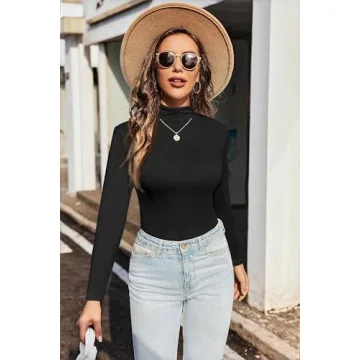 Zeagoo Thermal Underwear Tops Women Long Sleeve Shirt Tight Crop Top Mock Turtle Neck Undershirts for Womens,2 Pack Black+Khaki XS