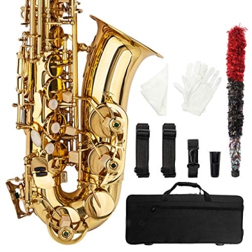 Ktaxon Alto Saxophone Drop E Brass Sax Full Kit for Student Beginners with Carving, Mouthpiece, Carr...