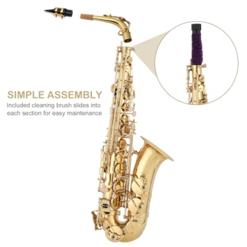 Ktaxon Alto Saxophone Drop E Brass Sax Full Kit for Student Beginners with Carving, Mouthpiece, Carrying Case, Gloves, Cleaning Cloth Bar, Detachable Strap, Shoulder Strap, Reed, Lacquered