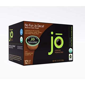 No Fun Jo Decaf: 12 Organic Compostable Pods for Keurig K-Cup Compatible Brewers, Swiss Water Proces...
