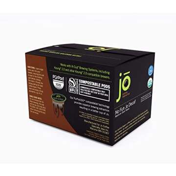 No Fun Jo Decaf: 12 Organic Compostable Pods for Keurig K-Cup Compatible Brewers, Swiss Water Process Single Serve Coffee Medium/Dark Roast Fair Trade