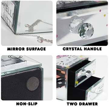 Hello Kitty "Star Light Star Bright" Mirror Glass Jewelry Box Jewelry Organizer, Officially Licensed