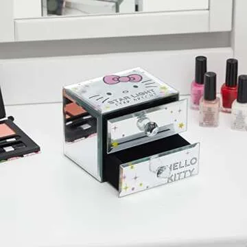 Hello Kitty "Star Light Star Bright" Mirror Glass Jewelry Box Jewelry Organizer, Officially Licensed