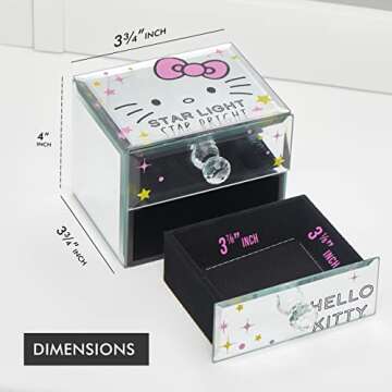 Hello Kitty "Star Light Star Bright" Mirror Glass Jewelry Box Jewelry Organizer, Officially Licensed