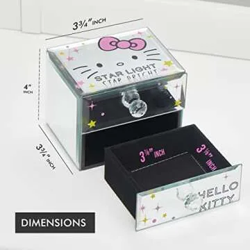 Hello Kitty "Star Light Star Bright" Mirror Glass Jewelry Box Jewelry Organizer, Officially Licensed