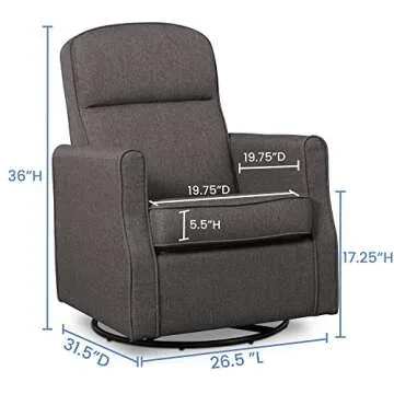 Blair Slim Nursery Glider Swivel Rocker Chair - Charcoal