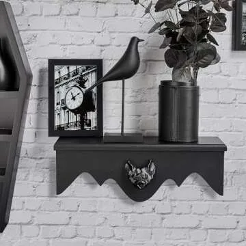 Gothvanity Bat Floating Shelf Set of 2, Black Flying Bat Shelf, Wood Wall Mounted Storage Shelves, G...