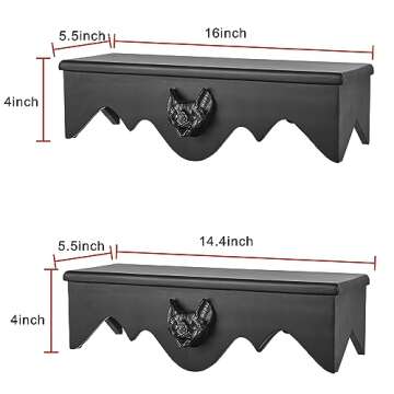 Gothvanity Bat Floating Shelf Set of 2, Black Flying Bat Shelf, Wood Wall Mounted Storage Shelves, Gothic Home Decor for Bedroom, Kitchen, Living Room, Bathroom, Office and More…