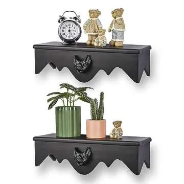 Gothvanity Bat Floating Shelf Set of 2, Black Flying Bat Shelf, Wood Wall Mounted Storage Shelves, Gothic Home Decor for Bedroom, Kitchen, Living Room, Bathroom, Office and More…