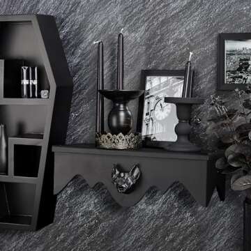 Gothvanity Bat Floating Shelf Set of 2, Black Flying Bat Shelf, Wood Wall Mounted Storage Shelves, Gothic Home Decor for Bedroom, Kitchen, Living Room, Bathroom, Office and More…