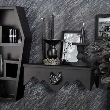 Gothvanity Bat Floating Shelf Set of 2, Black Flying Bat Shelf, Wood Wall Mounted Storage Shelves, Gothic Home Decor for Bedroom, Kitchen, Living Room, Bathroom, Office and More…