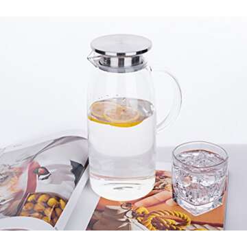 60 Ounces Glass Pitcher with Lid, Hot/Cold Water Jug, Juice and Iced Tea Beverage Carafe