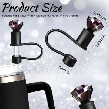 6 Pcs Bling Diamond Straw Topper Gift Compatible with Stanley Cup Accessories 40,30oz Reusable Bling Diamond Straw Cap Cover Charms for Tumbler Suitable for 10mm Pipe Topper Decoration(Black)