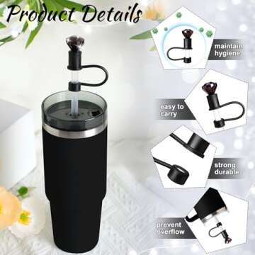 6 Pcs Bling Diamond Straw Topper Gift Compatible with Stanley Cup Accessories 40,30oz Reusable Bling Diamond Straw Cap Cover Charms for Tumbler Suitable for 10mm Pipe Topper Decoration(Black)