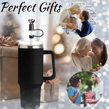 6 Pcs Bling Diamond Straw Topper Gift Compatible with Stanley Cup Accessories 40,30oz Reusable Bling Diamond Straw Cap Cover Charms for Tumbler Suitable for 10mm Pipe Topper Decoration(Black)