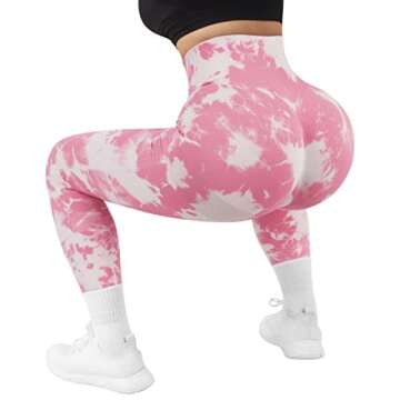 OMKAGI Women Scrunch Butt Lifting Leggings Seamless High Waisted Workout Yoga Pants(M,88-Pink Tie Dye)