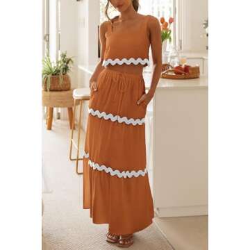 PRETTYGARDEN Women's Summer Maxi Skirt and Crop Top Set