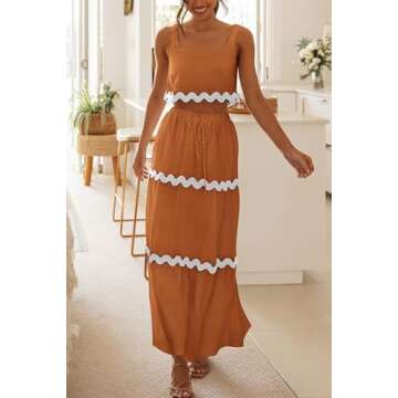 PRETTYGARDEN Women's Summer Maxi Skirt and Crop Top Set
