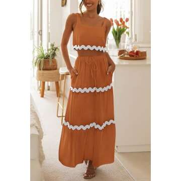 PRETTYGARDEN Women's Summer Maxi Skirt and Crop Top Set