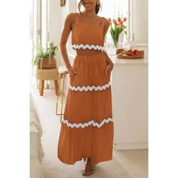 PRETTYGARDEN Women's Summer Maxi Skirt and Crop Top Set