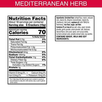 Town House Pita Crackers Oven Baked Crackers, Party Snacks, Mediterranean Herb, 9.5oz Box (1 Box)