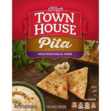 Town House Pita Crackers Oven Baked Crackers, Party Snacks, Mediterranean Herb, 9.5oz Box (1 Box)