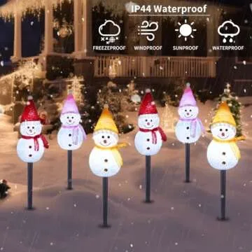 Solar Christmas Pathway Lights Outdoor Decor, Set of 3 Led Snowman Stake Lights, Waterproof Walkway ...