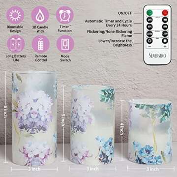 Silverstro Christmas Hydrangea Flameless Candles Blinks Glass Real Wax with Remote - Easter Home Par...
