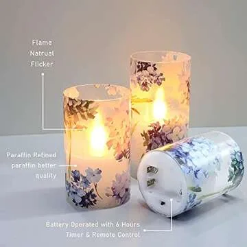 Silverstro Christmas Hydrangea Flameless Candles Blinks Glass Real Wax with Remote - Easter Home Party Wedding Romantic Love Theme Summer Holiday Decor - Set of 3