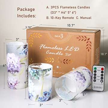 Silverstro Christmas Hydrangea Flameless Candles Blinks Glass Real Wax with Remote - Easter Home Party Wedding Romantic Love Theme Summer Holiday Decor - Set of 3