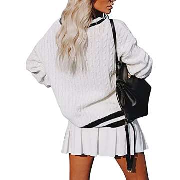 MIHOLL Women's Off The Shoulder Cable Knit Sweater Long Sleeve Striped V Neck Chunky Sweaters Jumper Tops