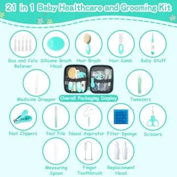 Baby Healthcare and Grooming Kit, 21 in 1 Portable Baby Essentials Kit with Gas Relief Hair Brush Co...