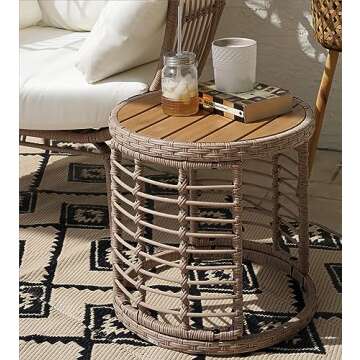 YITAHOME Wicker Egg Chair with Coffee Table Outdoor Indoor Oversized Lounger with Stand, Table, Cushions, Egg Basket Chair for Patio Backyard Porch - Beige