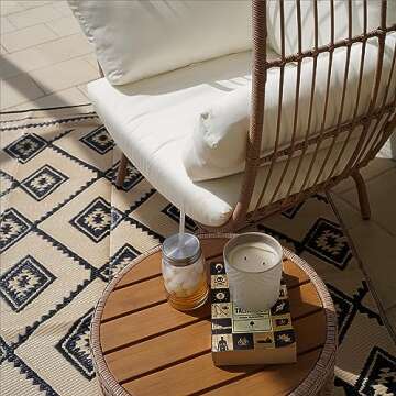 YITAHOME Wicker Egg Chair with Coffee Table Outdoor Indoor Oversized Lounger with Stand, Table, Cushions, Egg Basket Chair for Patio Backyard Porch - Beige