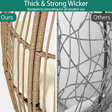 YITAHOME Wicker Egg Chair with Coffee Table Outdoor Indoor Oversized Lounger with Stand, Table, Cushions, Egg Basket Chair for Patio Backyard Porch - Beige