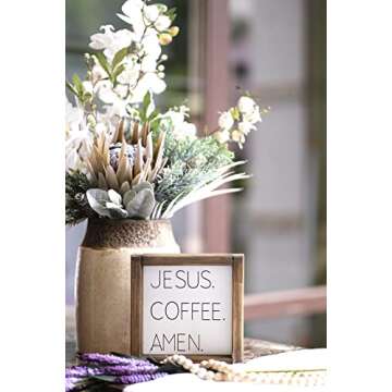 Lavender Inspired Jesus Coffee Amen Wood Framed Sign- Farmhouse Kitchen Signs Decor-Coffee Signs for Coffee Bar-Tiered Tray Decor- Farmhouse Style-7x7 Housewarming Gifts