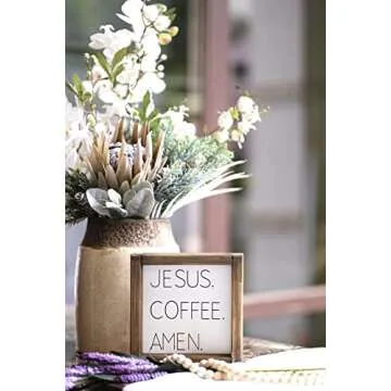 Lavender Inspired Jesus Coffee Amen Wood Framed Sign- Farmhouse Kitchen Signs Decor-Coffee Signs for Coffee Bar-Tiered Tray Decor- Farmhouse Style-7x7 Housewarming Gifts