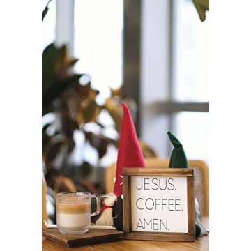 Lavender Inspired Jesus Coffee Amen Wood Framed Sign- Farmhouse Kitchen Signs Decor-Coffee Signs for Coffee Bar-Tiered Tray Decor- Farmhouse Style-7x7 Housewarming Gifts