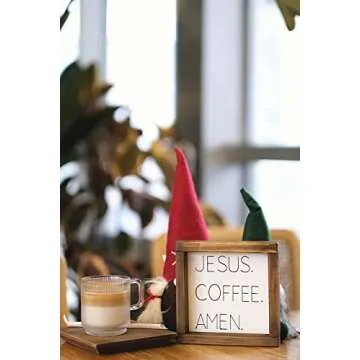 Lavender Inspired Jesus Coffee Amen Wood Framed Sign- Farmhouse Kitchen Signs Decor-Coffee Signs for Coffee Bar-Tiered Tray Decor- Farmhouse Style-7x7 Housewarming Gifts