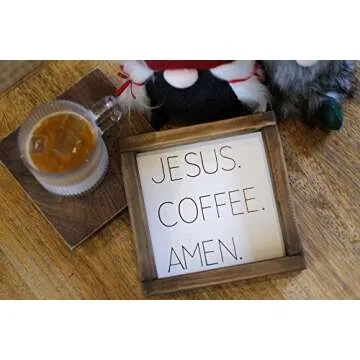 Lavender Inspired Jesus Coffee Amen Wood Framed Sign- Farmhouse Kitchen Signs Decor-Coffee Signs for Coffee Bar-Tiered Tray Decor- Farmhouse Style-7x7 Housewarming Gifts