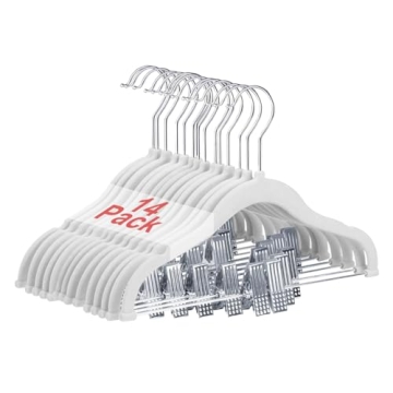 Wellong Baby Clothes Hangers with Clips - 14 Packs Velvet Heavy-Duty Childrens Hangers for Dresses a...