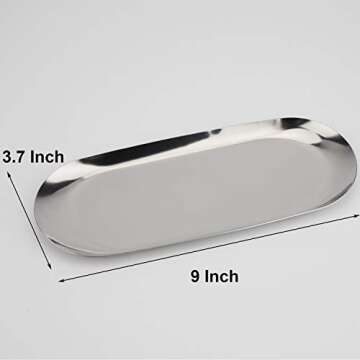 Stainless Steel Decorative Tray, Set of 2, 9 Inch Long, Jewelry Dish Cosmetics Organizer Bathroom Cl...