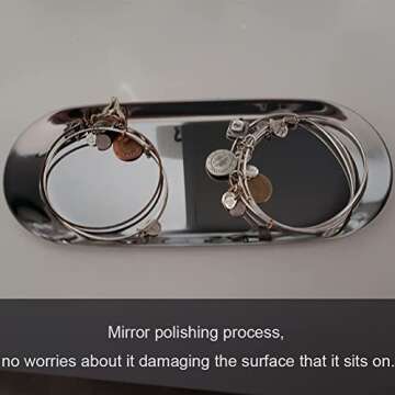 Stainless Steel Decorative Tray, Set of 2, 9 Inch Long, Jewelry Dish Cosmetics Organizer Bathroom Clutter Serving Platter Small Storage Tray, Oval, Silver